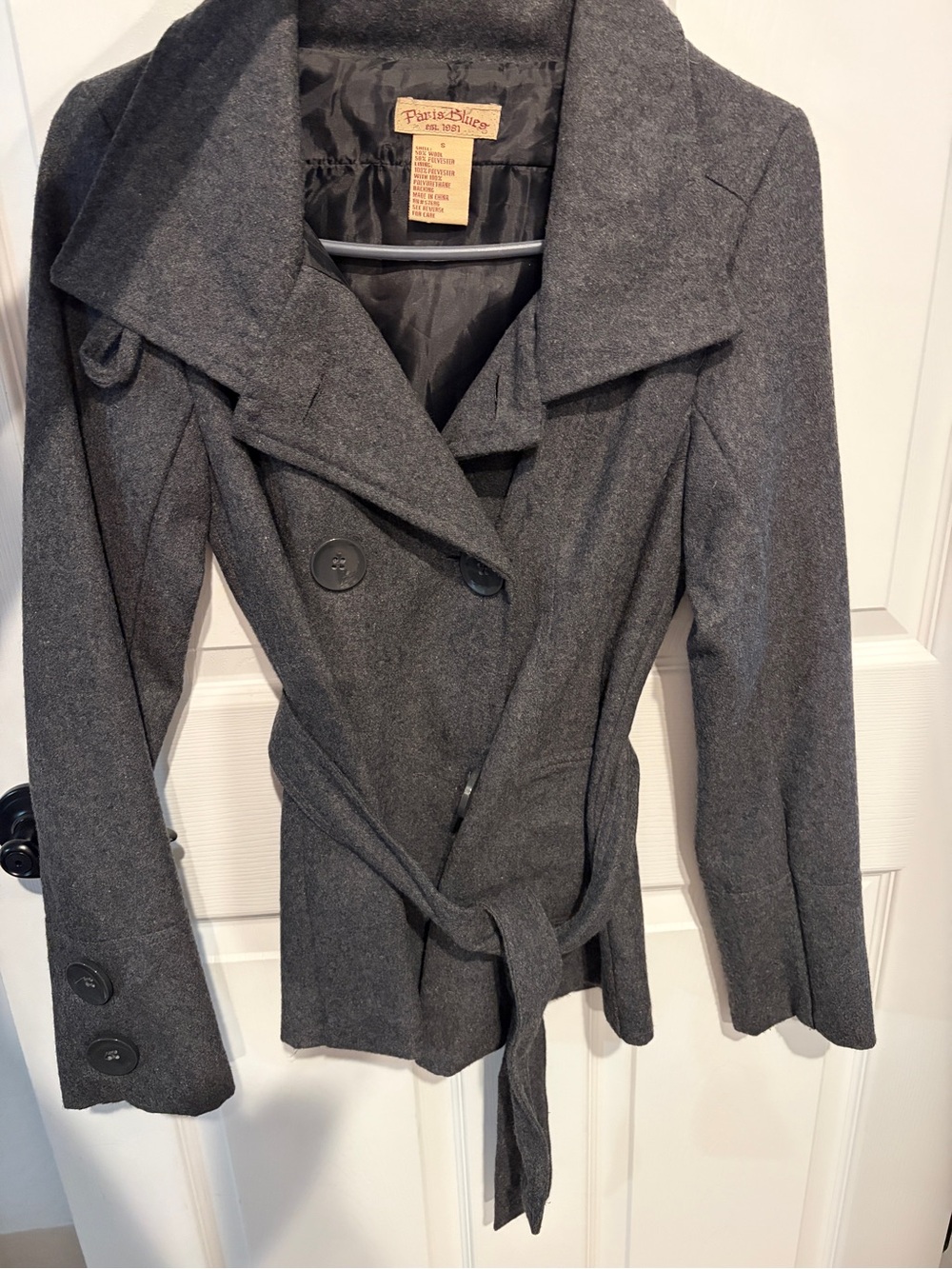 Paris Blues Gray Double-Breasted Trench Coat with Tie Waist